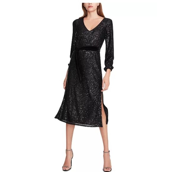 Betsey Johnson‎ Sequin Double Slit V-Neck Long Sleeve Midi Dress Black Size M - Picture 1 of 7